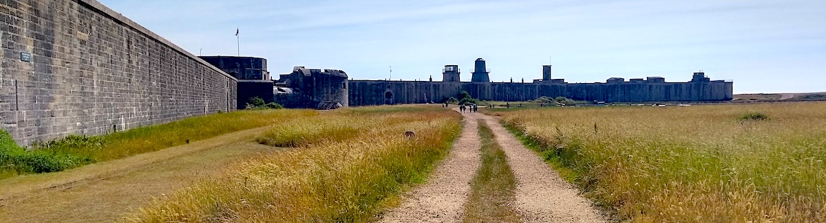 view from Hurst castle towards the isle of Wight